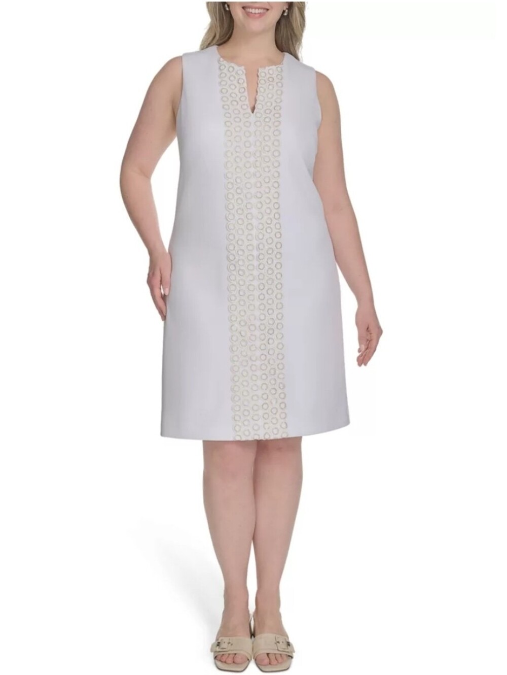 Jessica Howard White Sleeveless Coverup Dress with Center Eyelet Trim